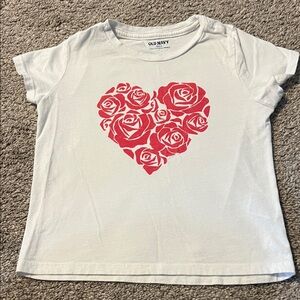 Old Navy Kids White Tee with Red Rose Heart